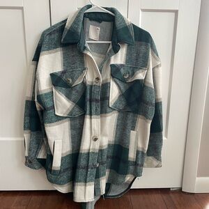 SO Green and Cream Plaid shacket